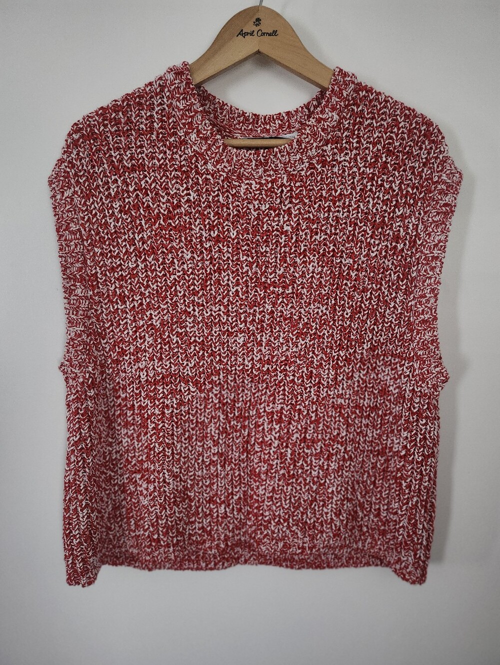 ZARA Women's Size Large Heavy Knit‎ Relaxed Chic Boxy Sweater Vest Red White